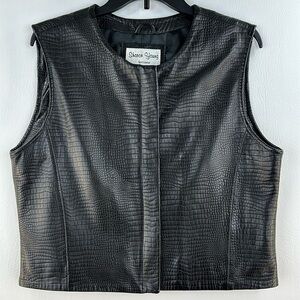 Vintage Sharon Young Crocodile Printed Leather Vest, L